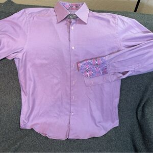 Robert Graham solid purple Triangle  100% cotton casual dress shirt Size Large